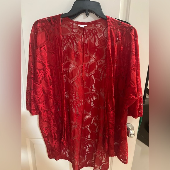 Tops - Red Lace Kimono Cardigan